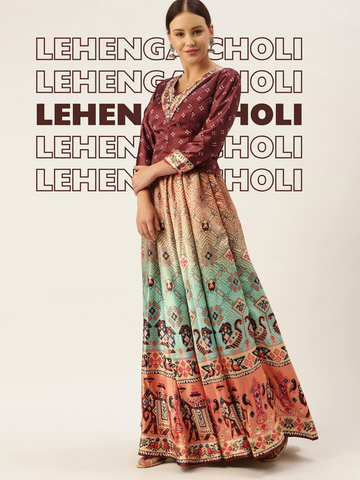 Printed Semi-Stitched Lehenga & Unstitched Blouse With Dupatta