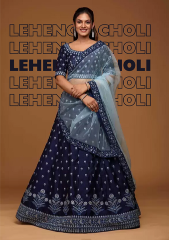 Embroidered Semi Stitched Lehenga Choli  (Blue)