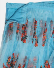 Turquoise Blue & Red Semi-Stitched Lehenga & Unstitched Blouse With Dupatta